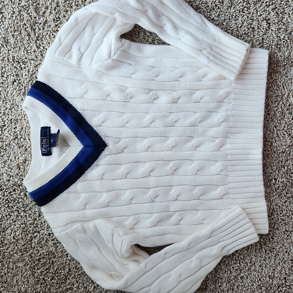 Polo boys preppy cable knit v-neck sweater